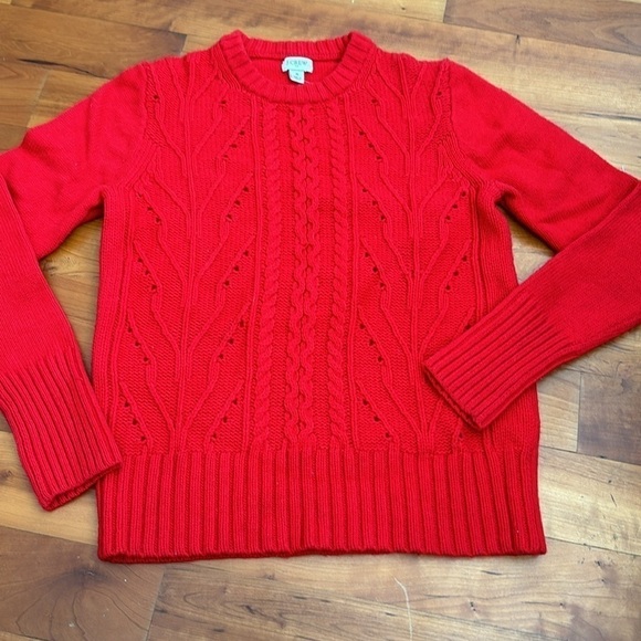 J.Crew Cable knit Sweater red wool blend pullover crewneck long sleeve XS S - Picture 6 of 10
